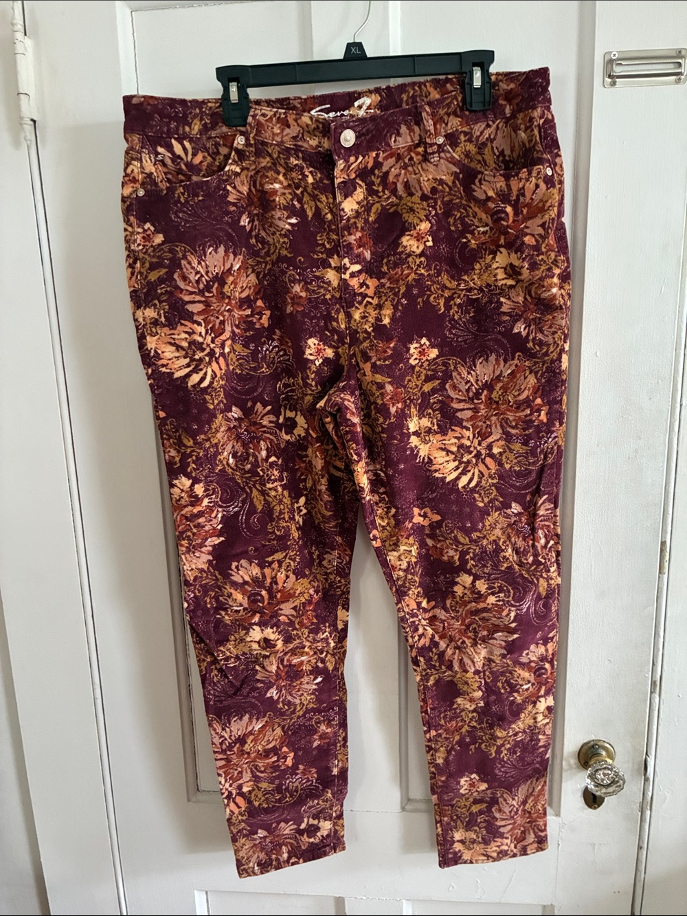 Seven7 Burgundy Floral Corduroy Jeans